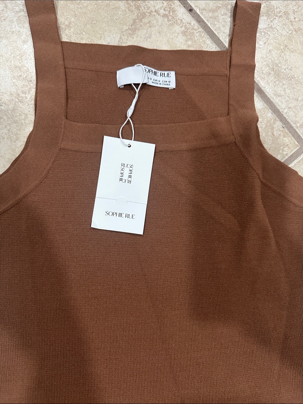 Sophie Rue Square-Neck Knit Midi Dress — Warm Brown